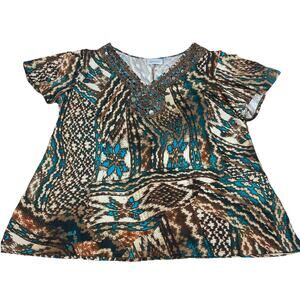 Avenue Women's Multicolor Pullover Short Sleeve Blouse Size 18/20